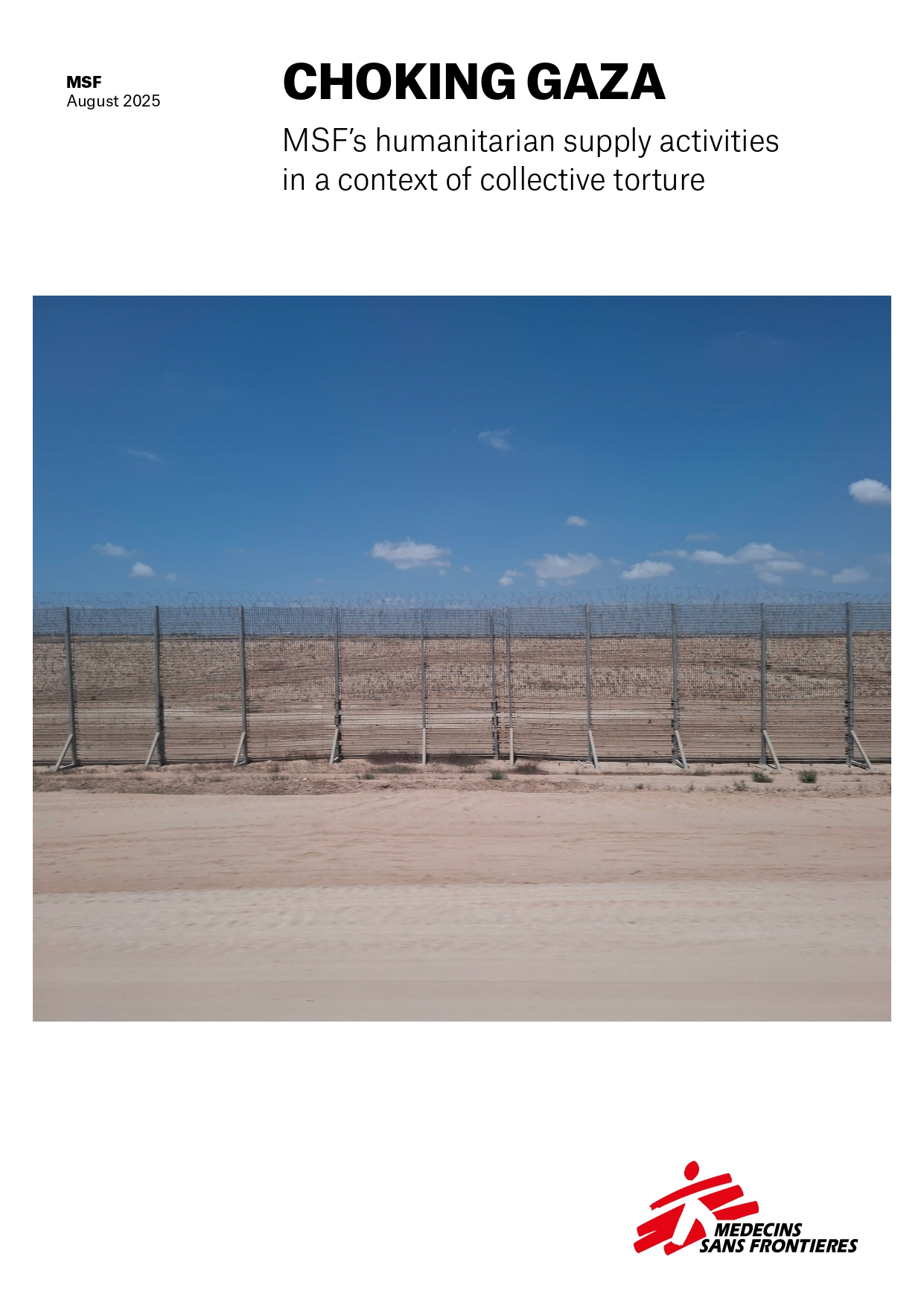 Page de garde du rapport de MSF "Chocking Gaza: MSF’s humanitarian supply activities in a context of collective torture”